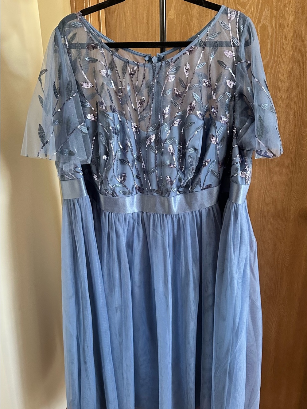 Ever Pretty Dusty Blue Sequin Embroidered Tulle Gown